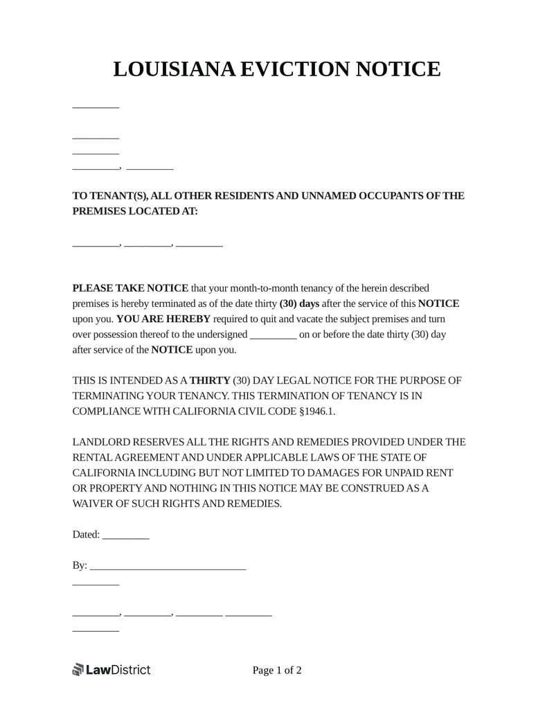 Free Louisiana Eviction Notice Free PDF Template LawDistrict