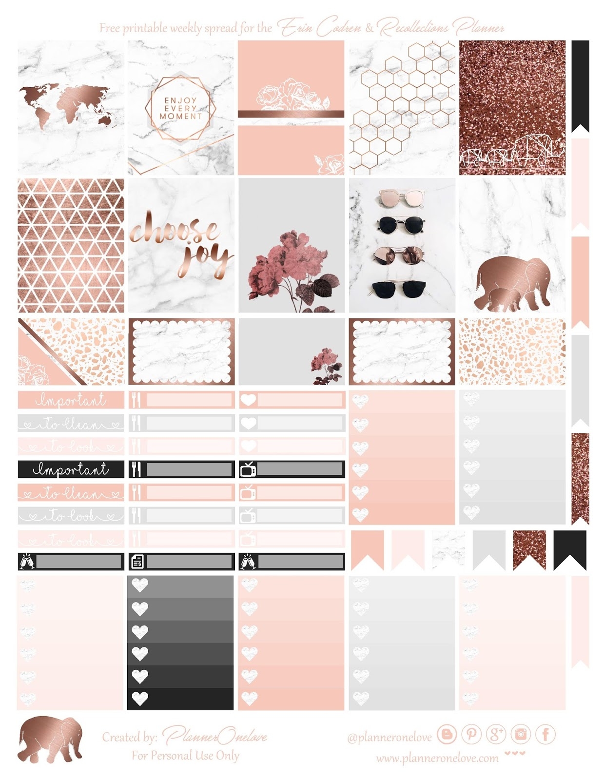 Free Marble Rose Gold Printable Spread For Erin Condren Recollections Planner Planner Onelove