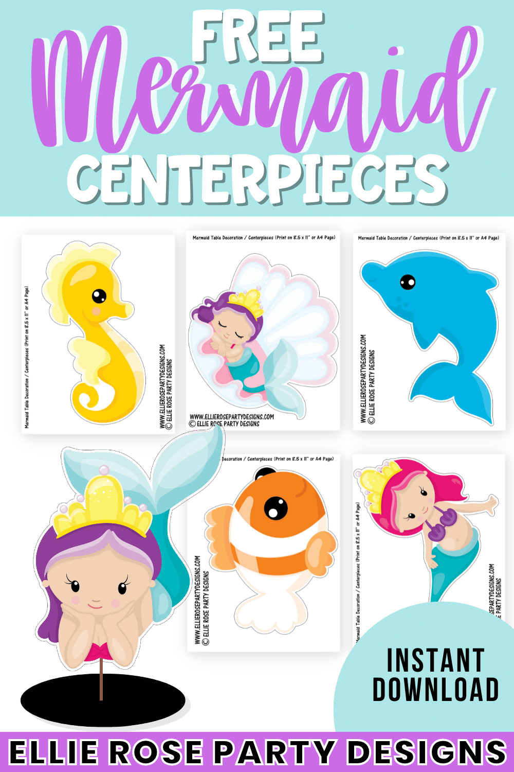 Free Mermaid Centerpieces Ellierosepartydesigns