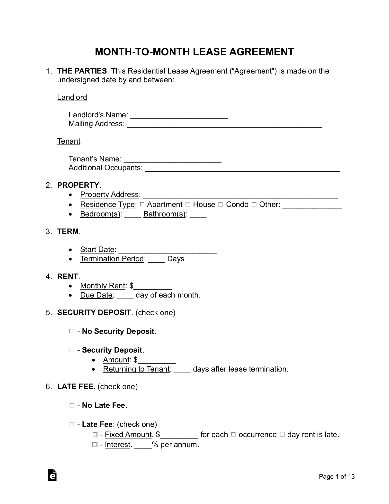 Apartment Lease Agreement Free Printable