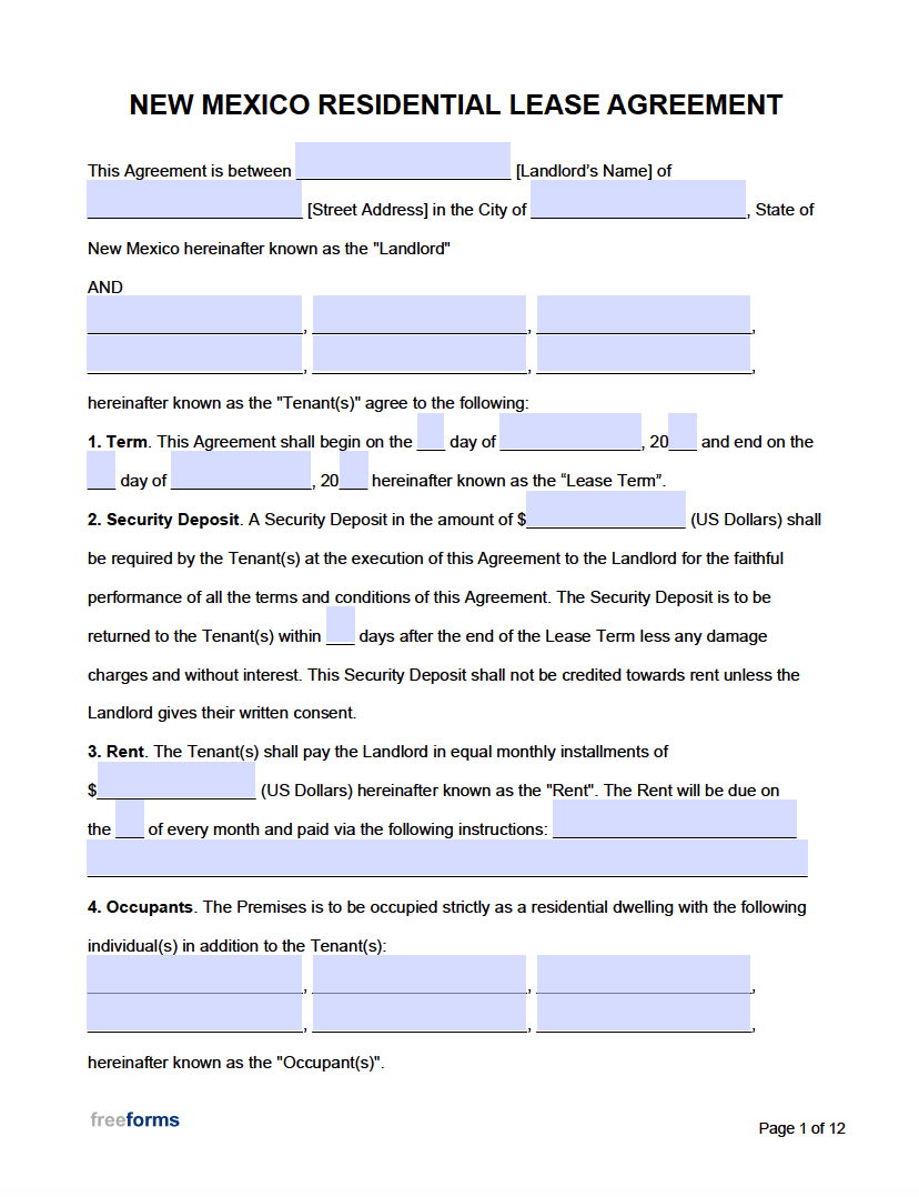 Printable Lease Agreement Free