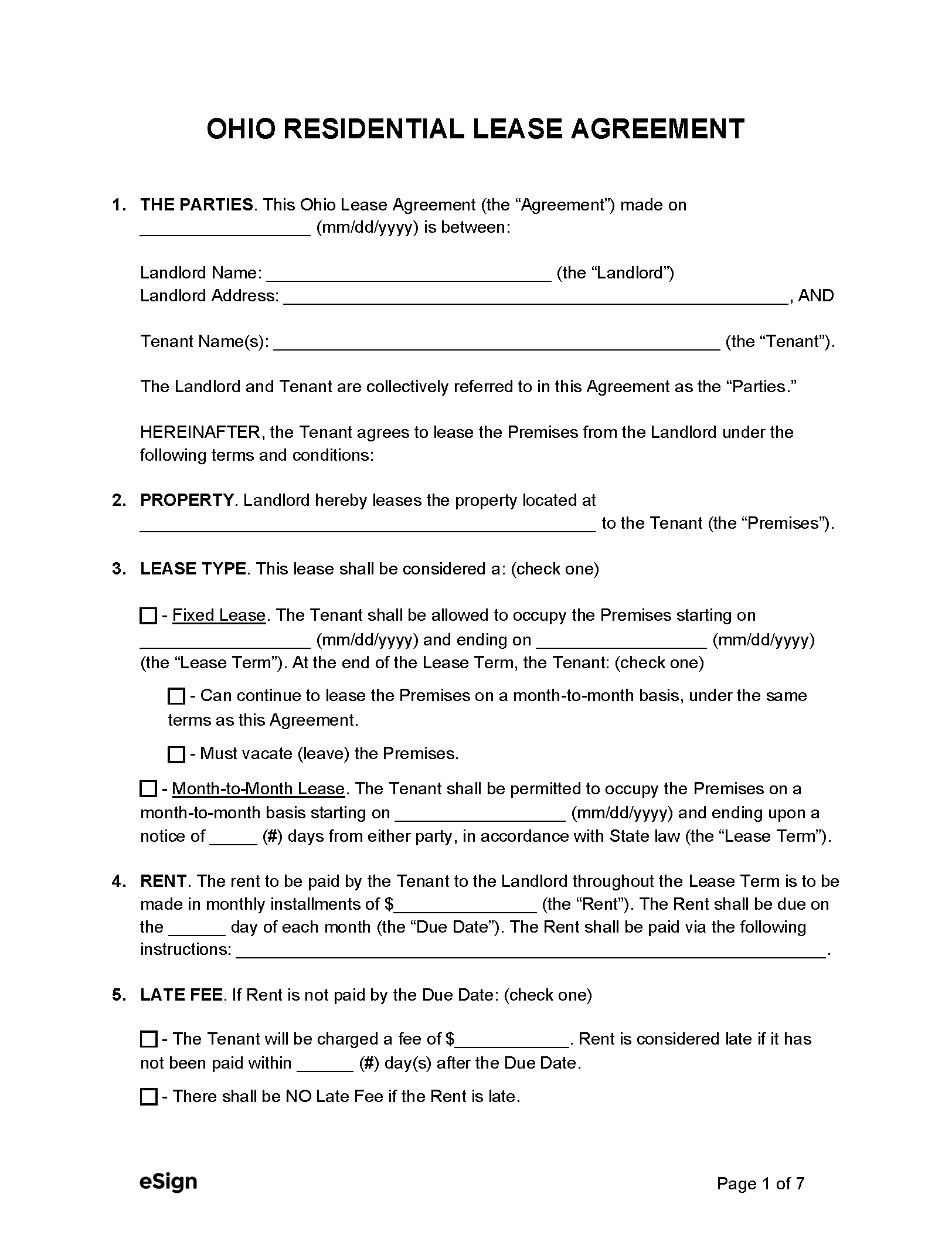 Free Printable Leases