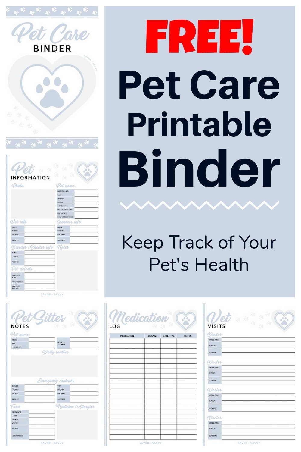 Free Pet Care Printable Binder Worksheets