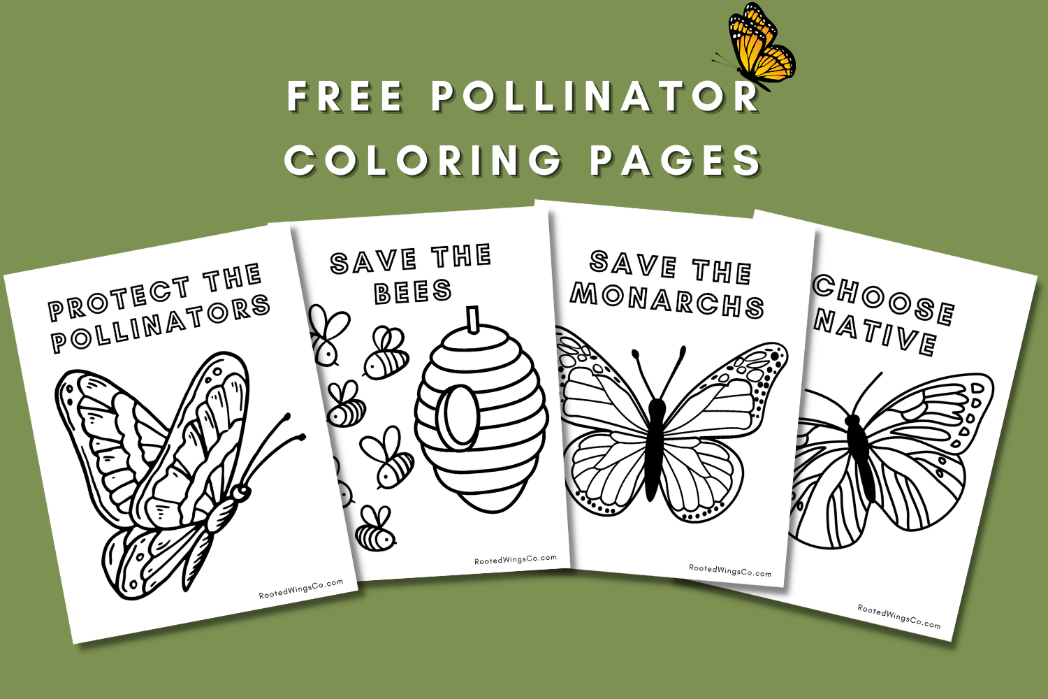Free Pollinator Coloring Pages Butterflies And Bees Rooted Wings Co