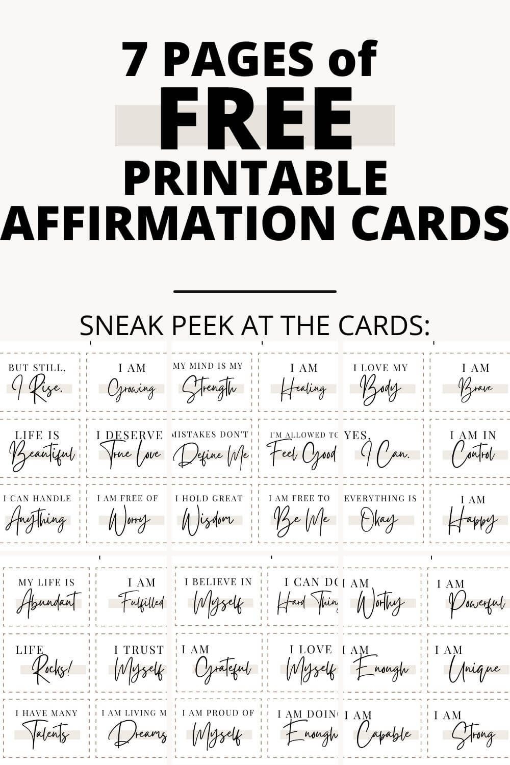 Free Printable Affirmation Cards 100 Affirmation Ideas