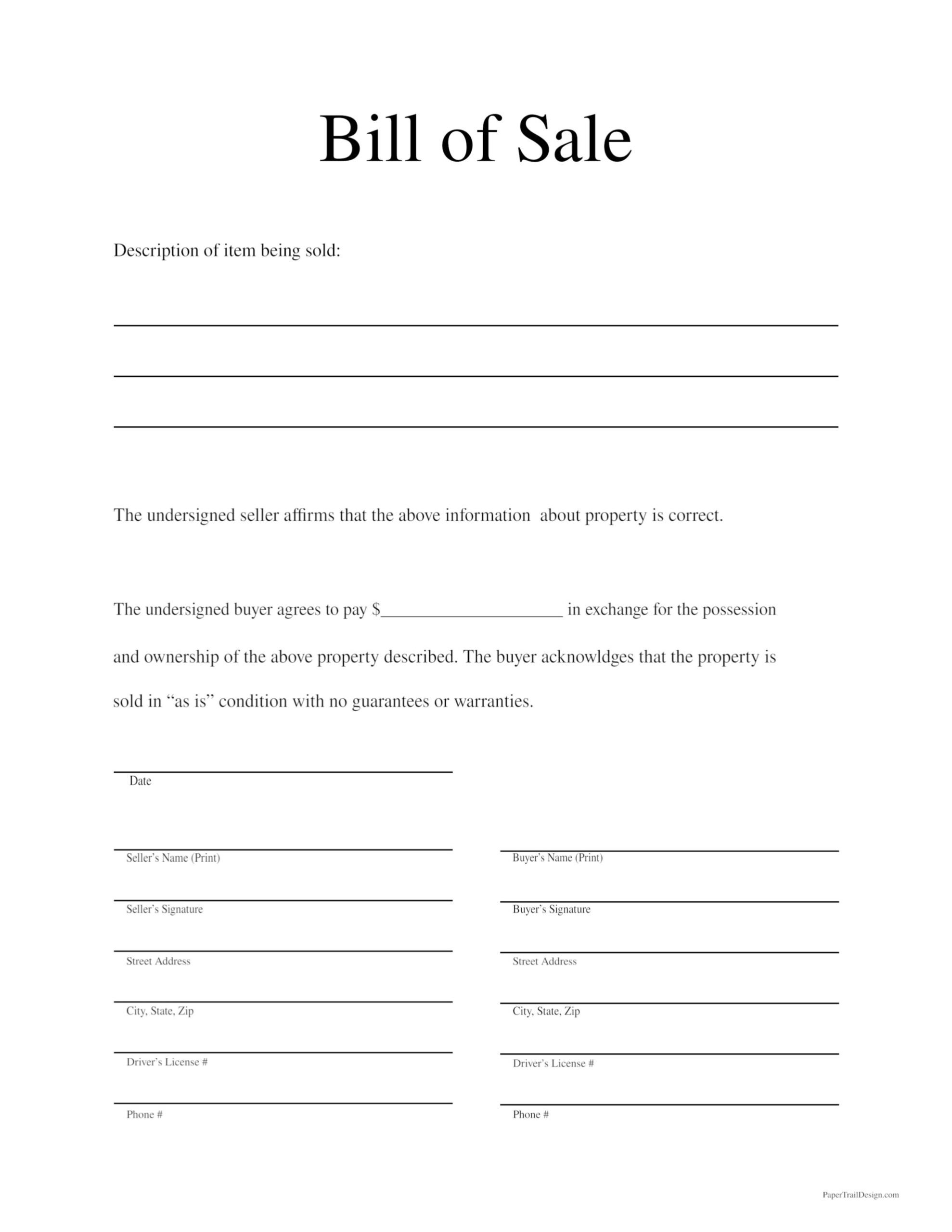 Free Printable Bills Of Sale