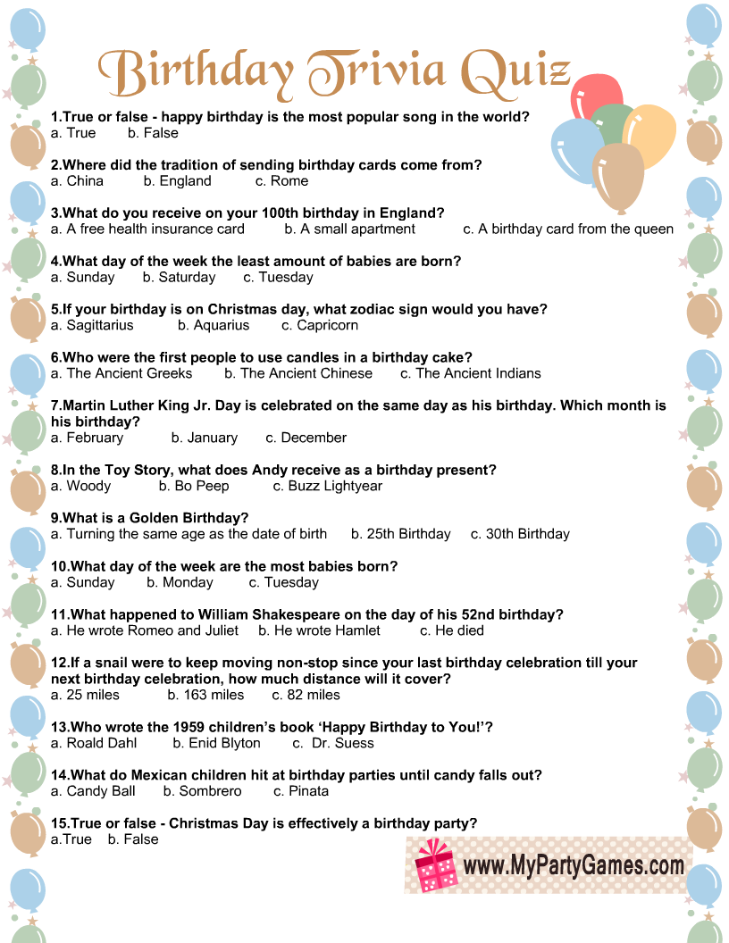 Free Printable Birthday Facts