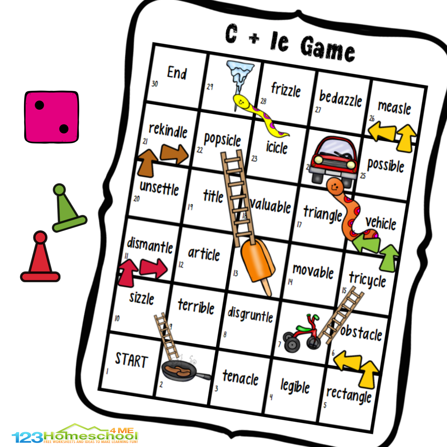 FREE Printable Consonant Le Syllable Words Chutes And Ladder Game