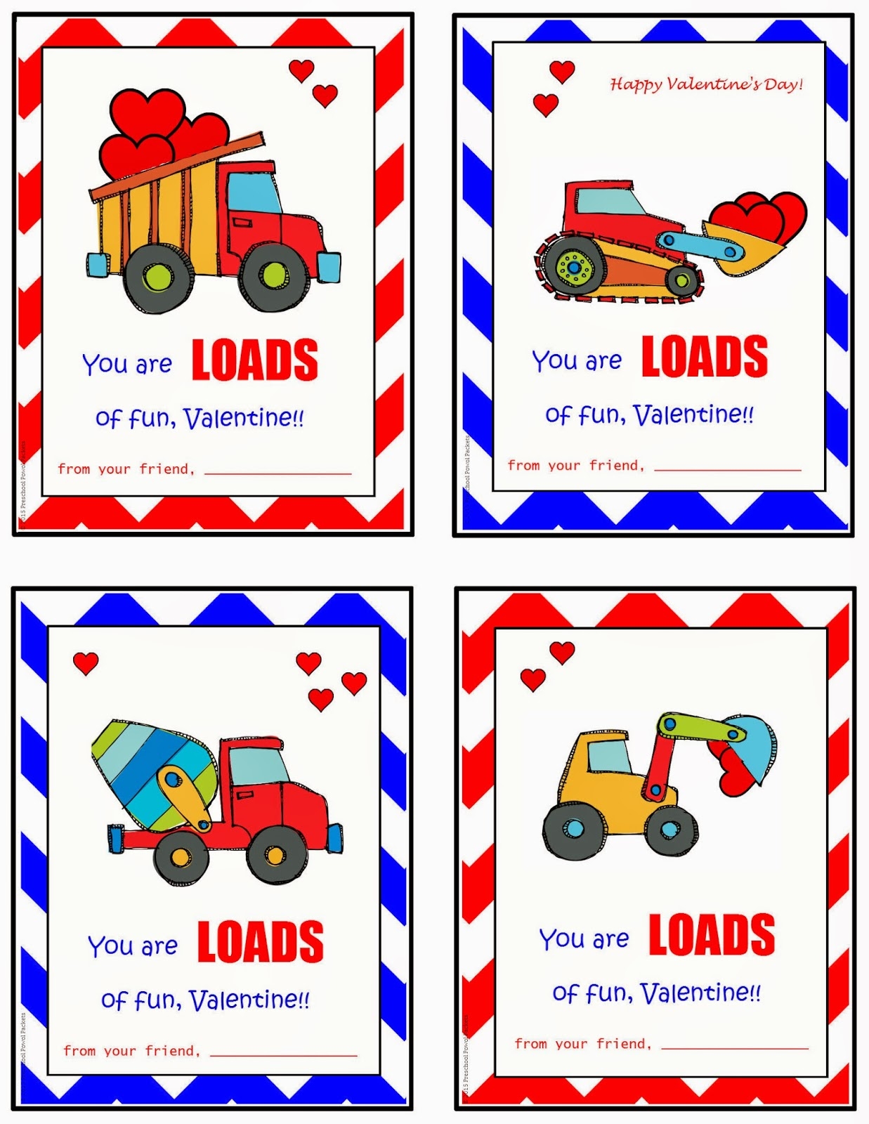 FREE Printable Construction Truck Valentines 