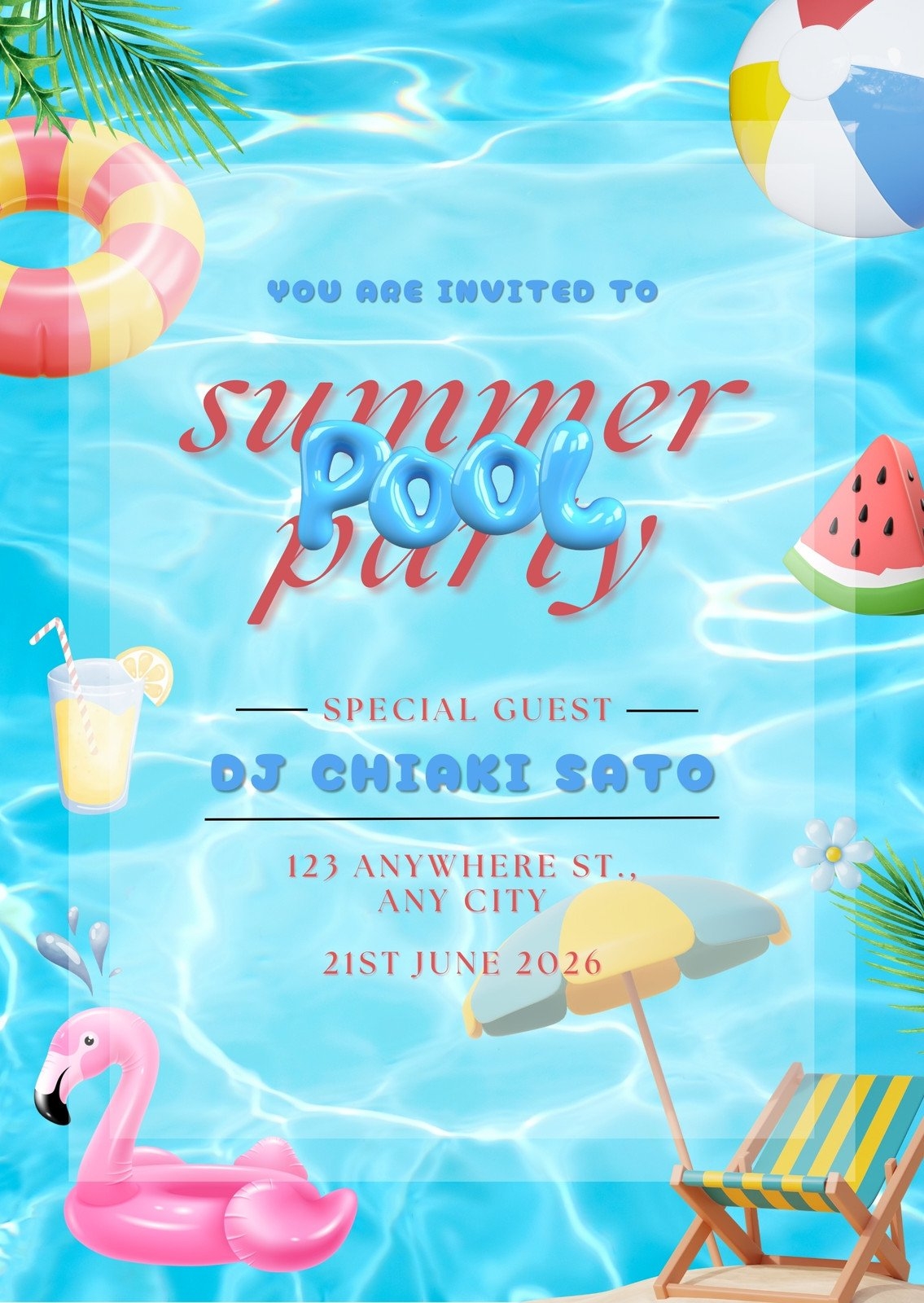 Pool Party Invitation Printable Free