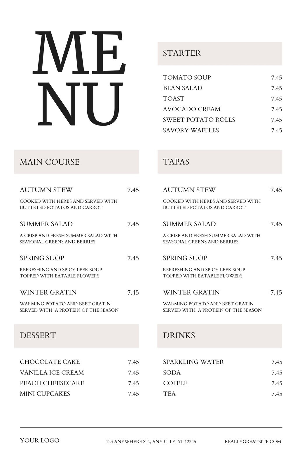 Free Printable Dessert Menu Templates
