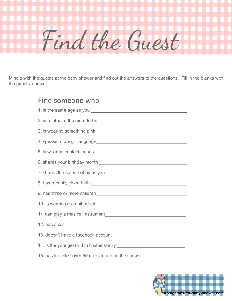Free Printable Find The Guest Icebreaker Baby Shower Game