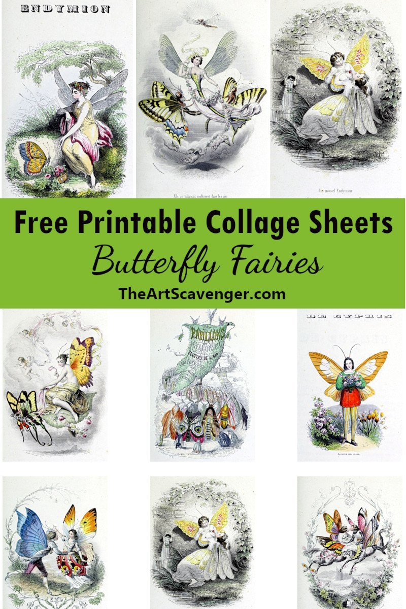 Free Printable French Butterfly Fairies Collage Sheets The Art Scavenger
