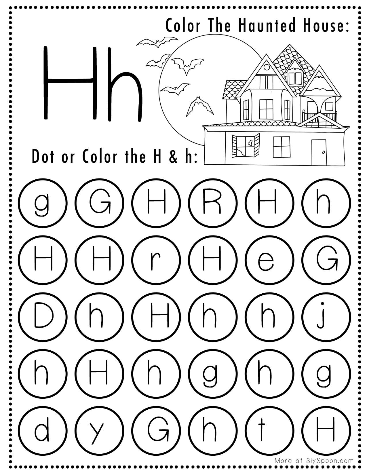 Free Printable Halloween Themed Letter H Dot Marker Activity Worksheets Sly SpoonSly Spoon