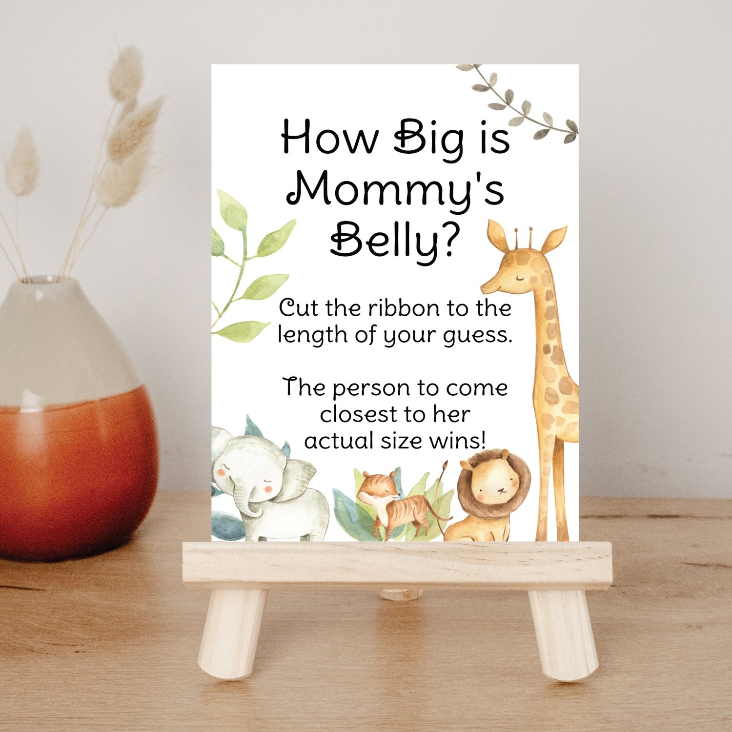 Free Printable How Big Is Mommy s Belly Jungle Animals Baby Shower Game Sign