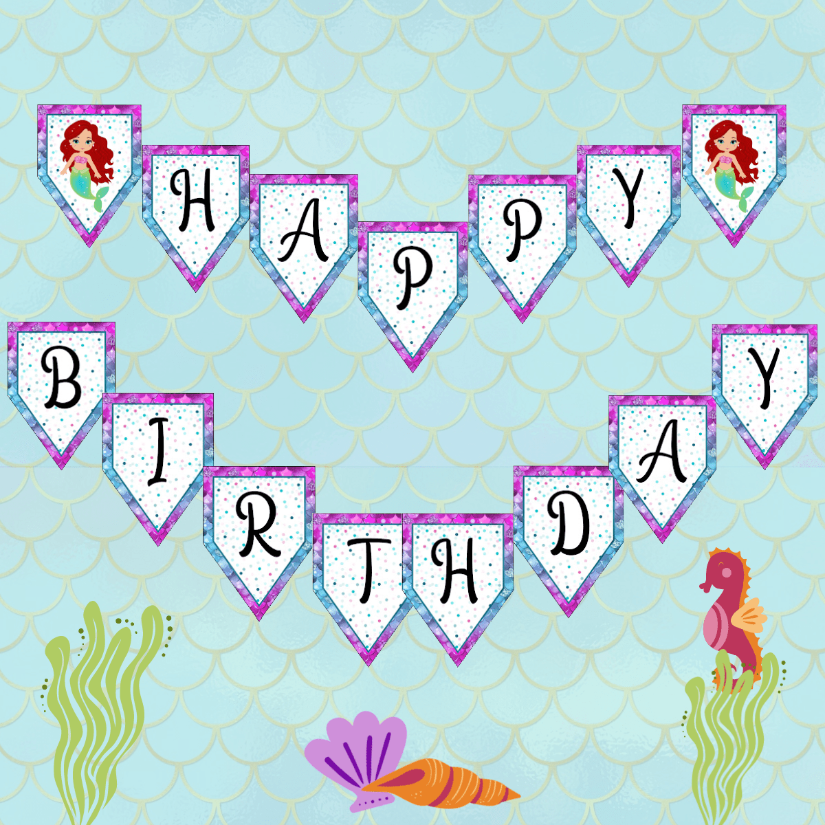 Free Printable Mermaid Birthday Banner Fun Money Mom