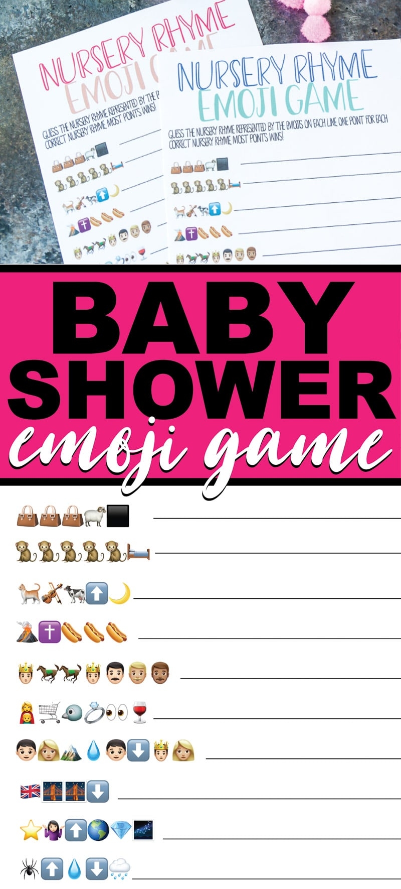 Free Printable Nursery Rhyme Baby Shower Emoji Game Play Party Plan