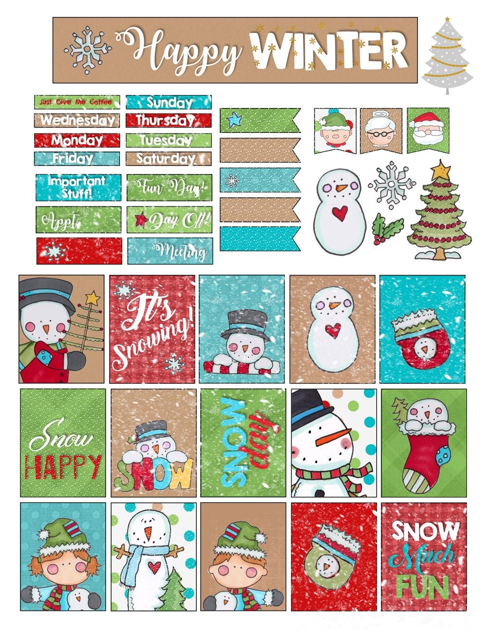 Free Printable Planner Stickers Winter Themed Clipart