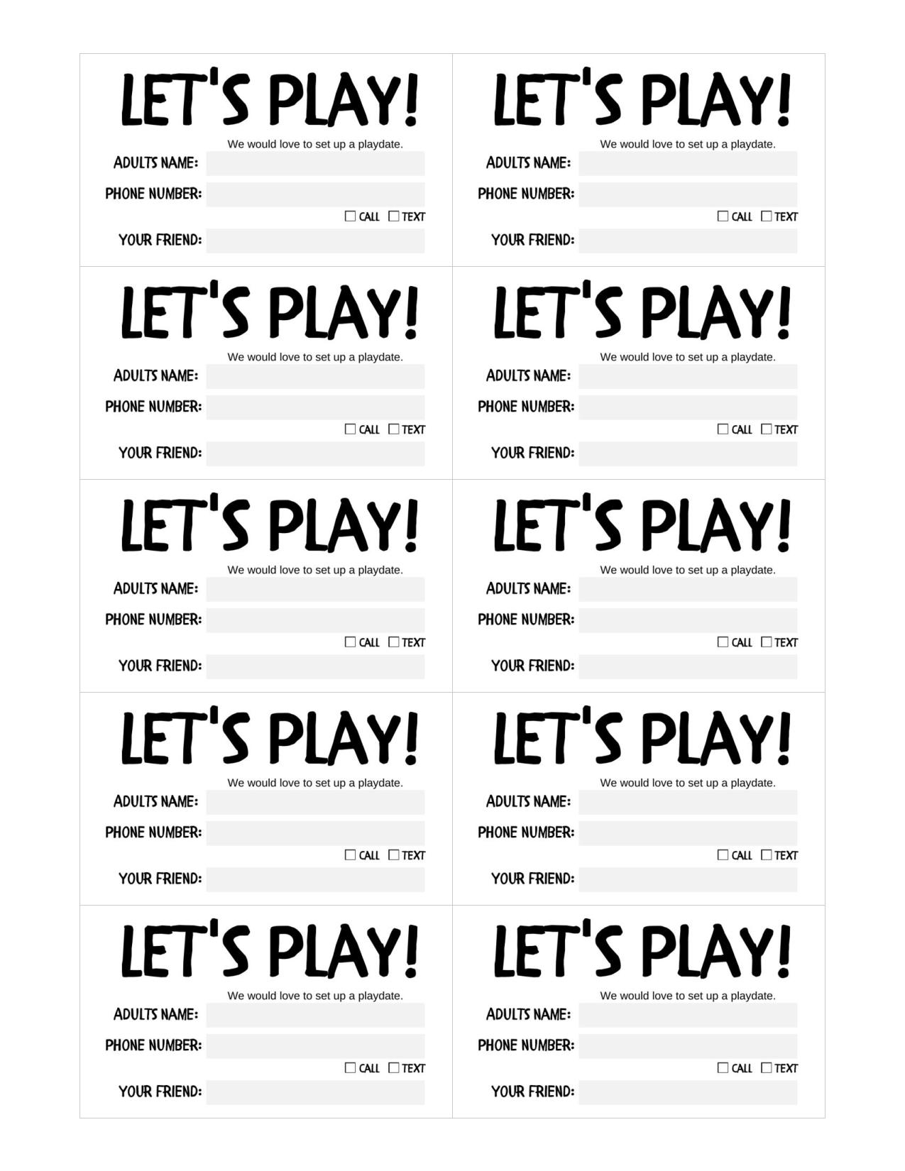 Free Printable Play Date Calling Cards Sincerely Saturday