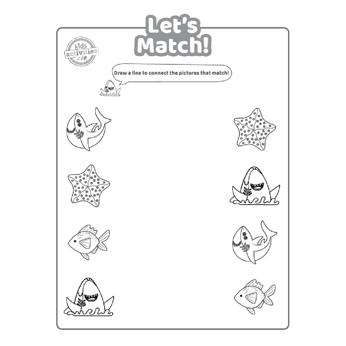 Free Printable Preschool Shark Matching Worksheet Kids Activities Blog