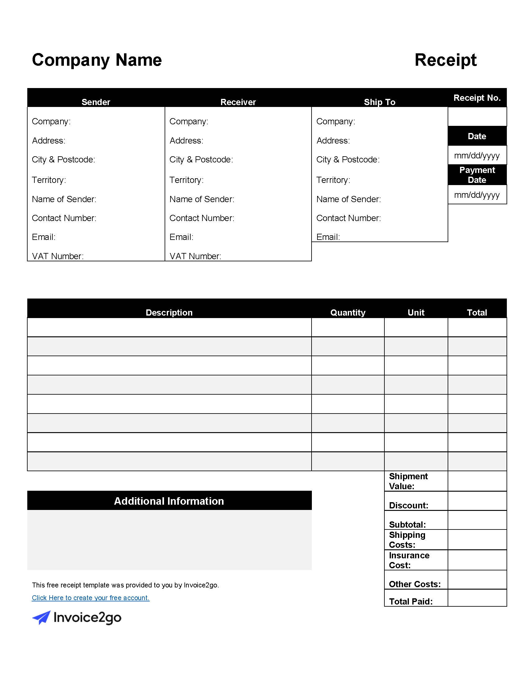 Free Printable Receipts For Cash