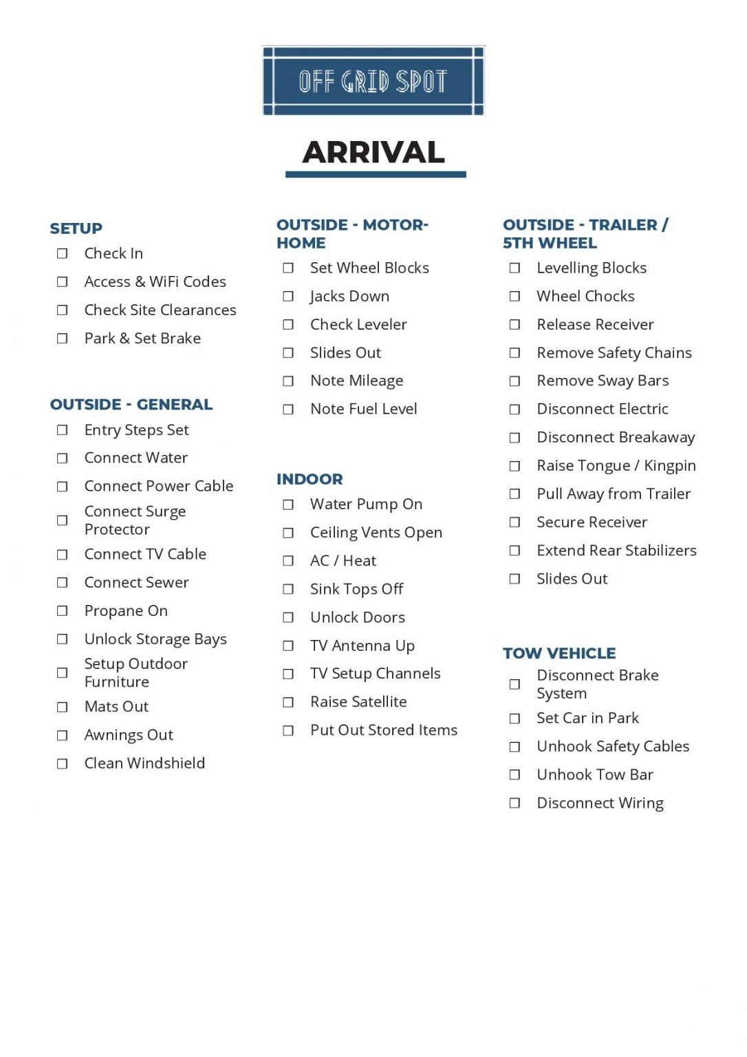 Free Printable Rv Camping Checklist