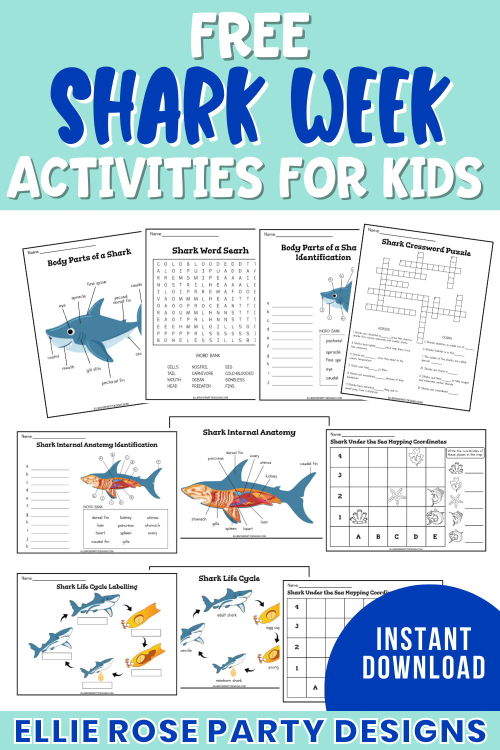 Free Printable Shark Worksheets Ellierosepartydesigns