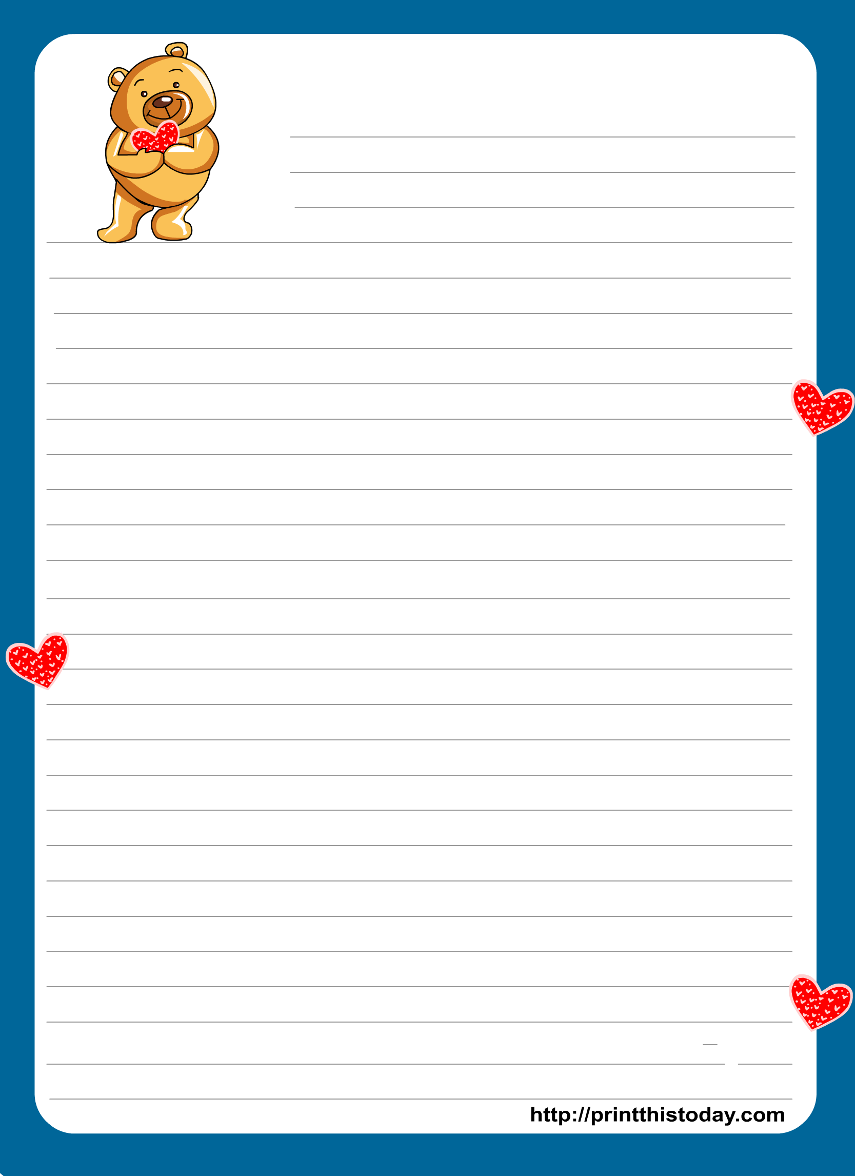 Free Printable Teddy Bear Writing Paper