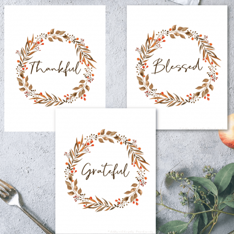 Free Printable Thankful Grateful Blessed Shabby Mint Chic Party