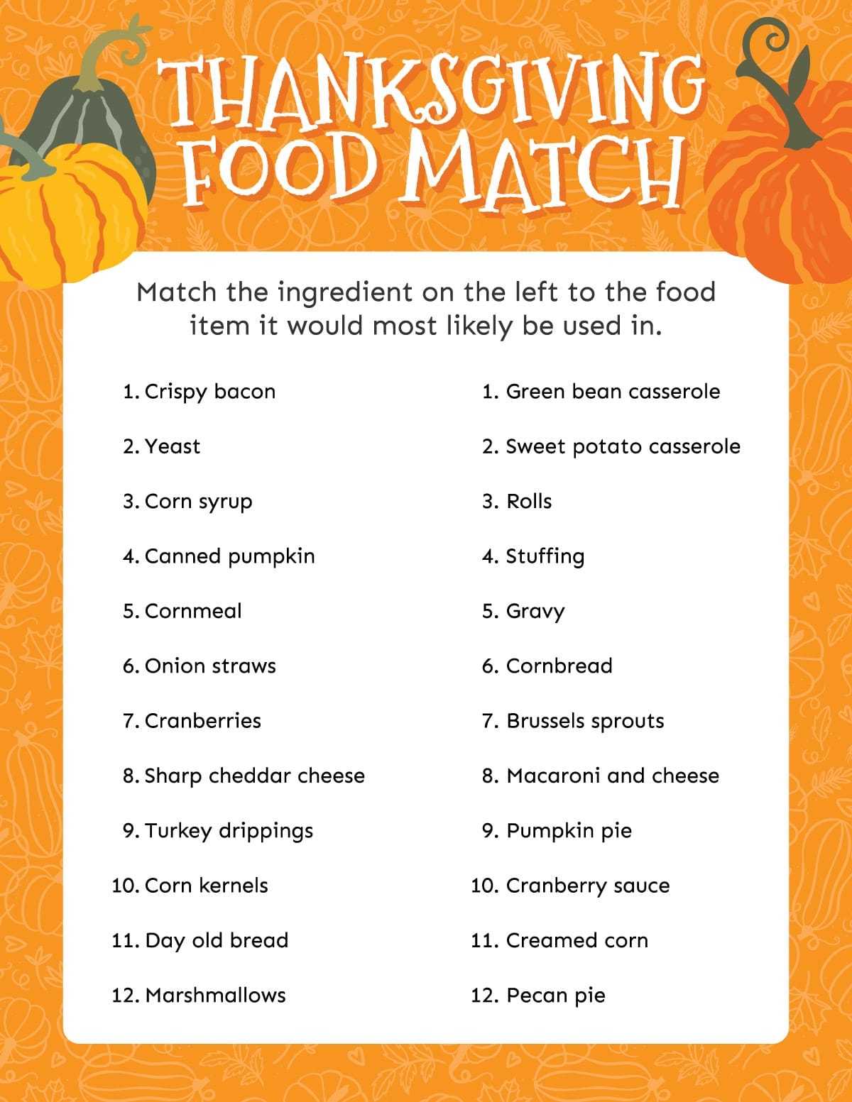 Free Printable Thanksgiving Games