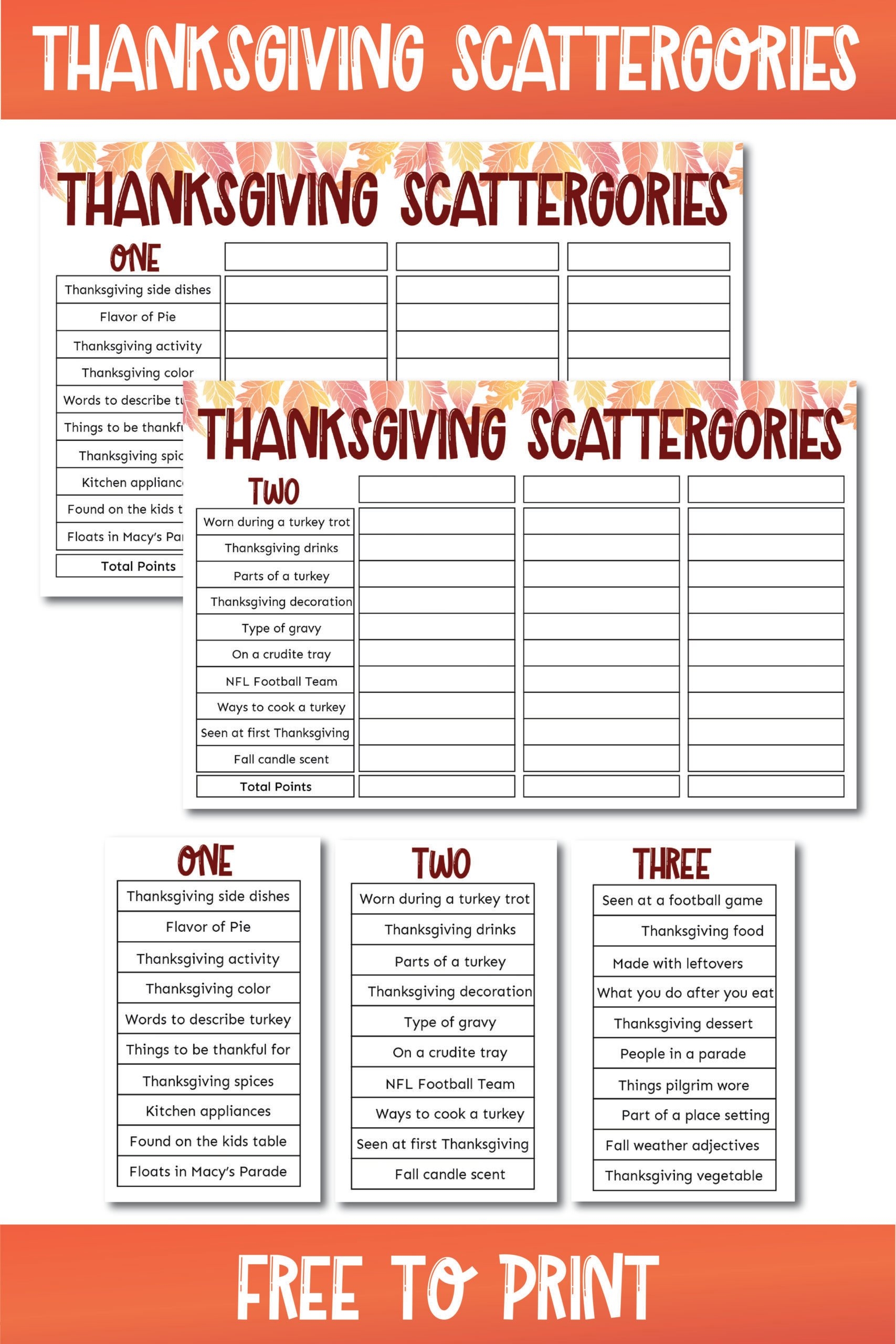 Free Printable Thanksgiving Scattergories Game Play Party Plan