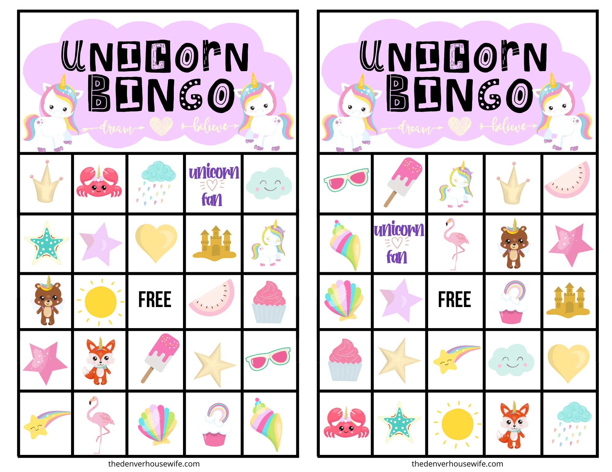 FREE PRINTABLE UNICORN BINGO