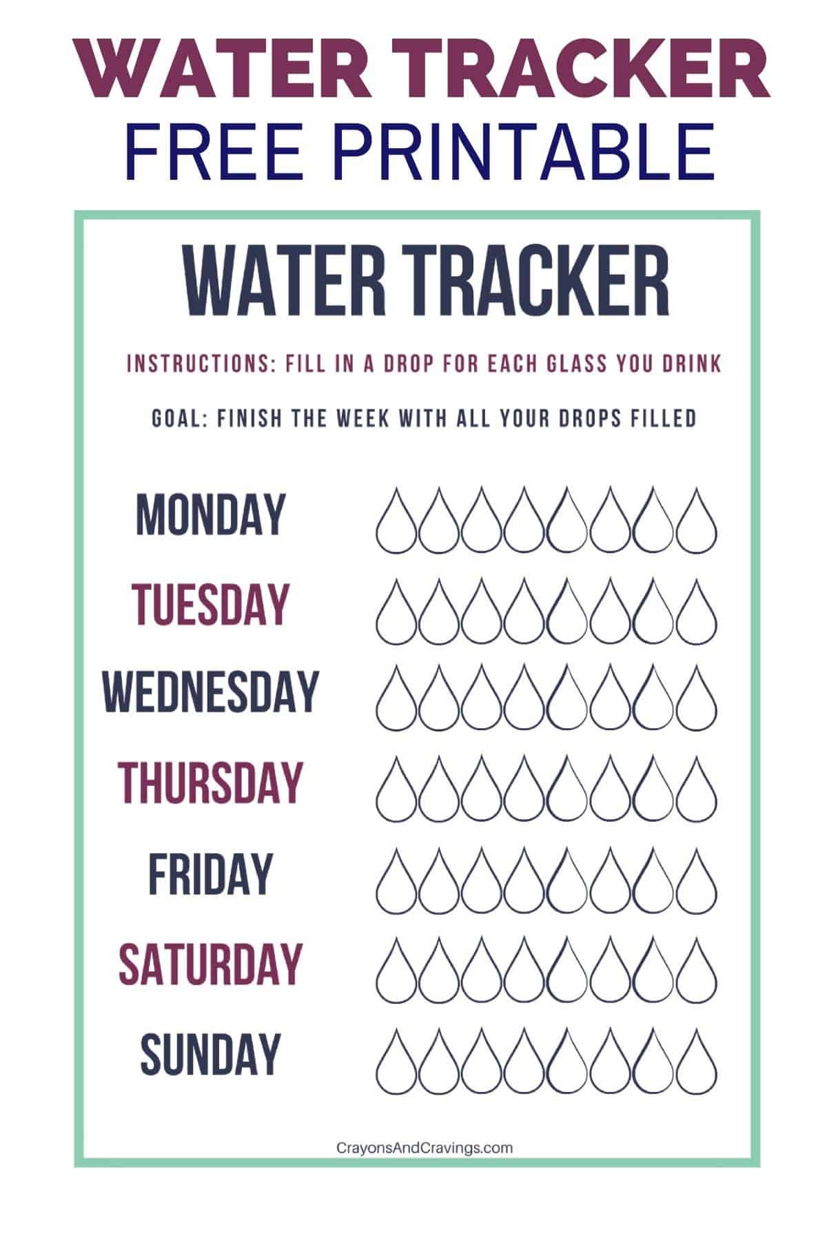 Free Printable Water Tracker Daily Weekly 