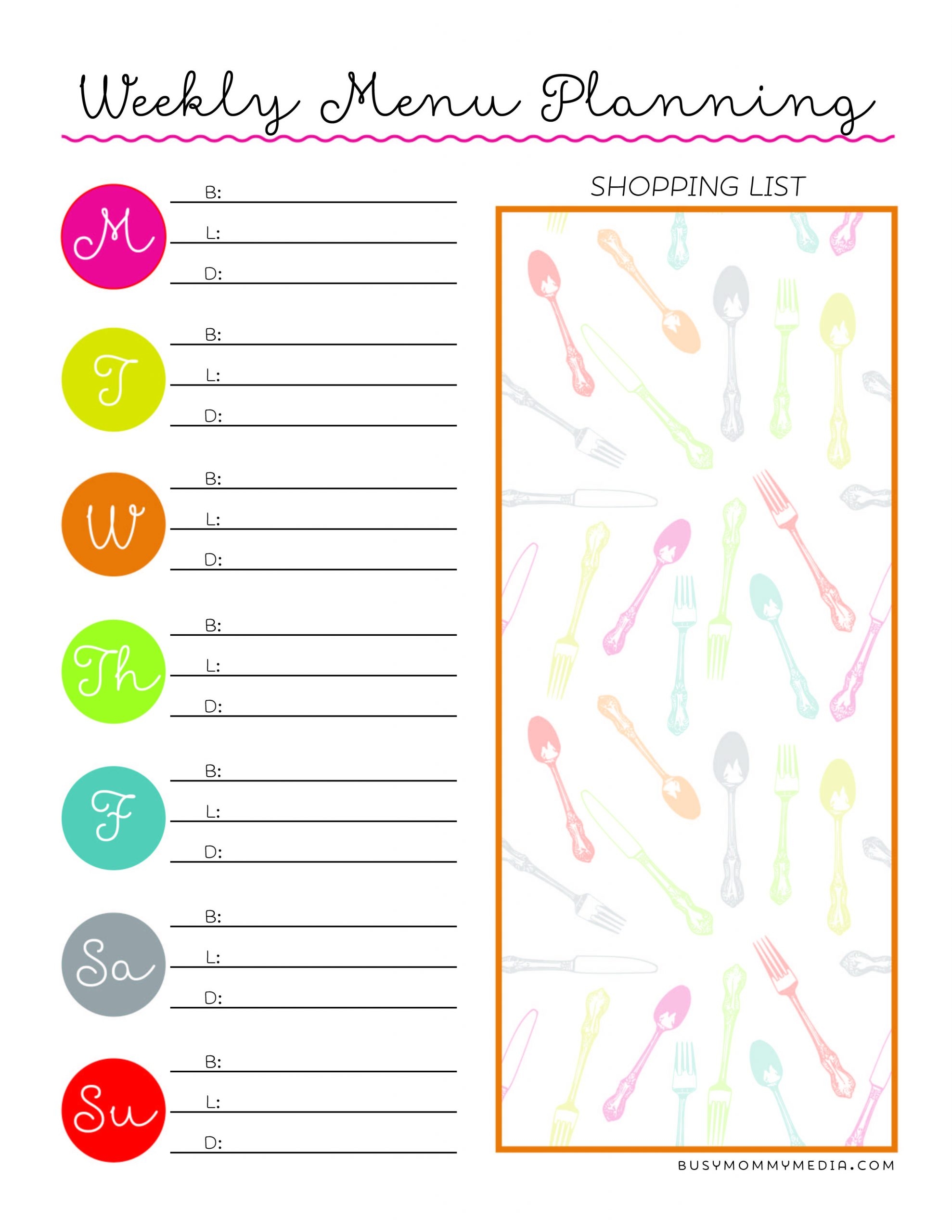 Free Printable Weekly Menu Plan