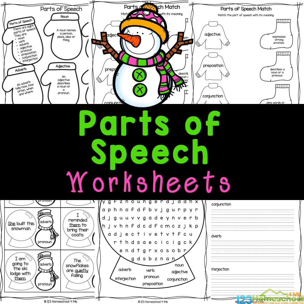  FREE Printable Winter Snowman Parts Of Speech Worksheets