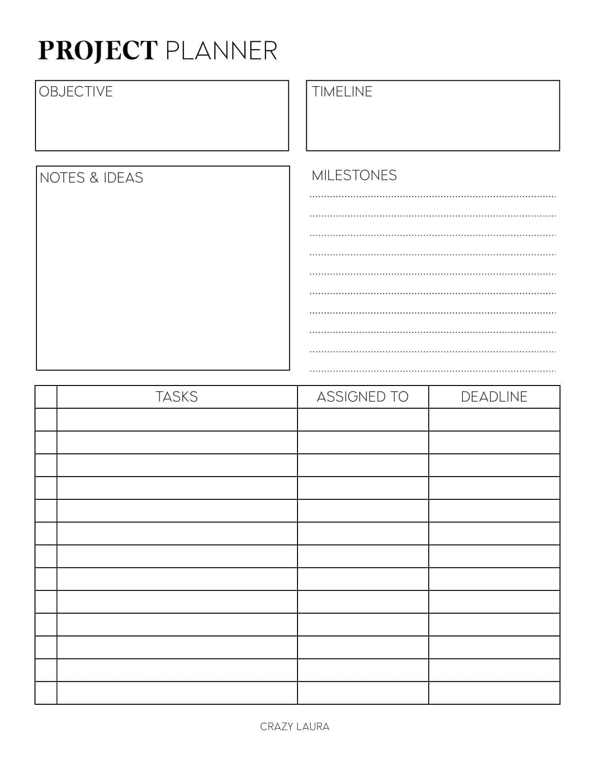 Free Project Planner Printable Overview PDF Sheets Crazy Laura