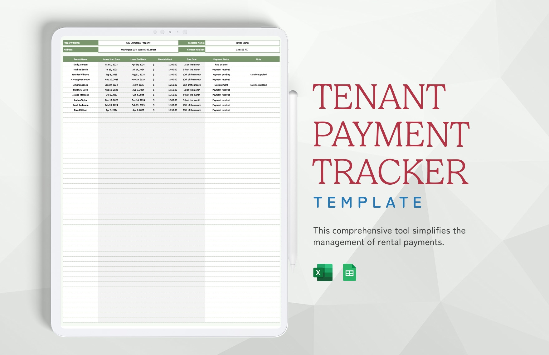 Free Printable Rent Roll Form