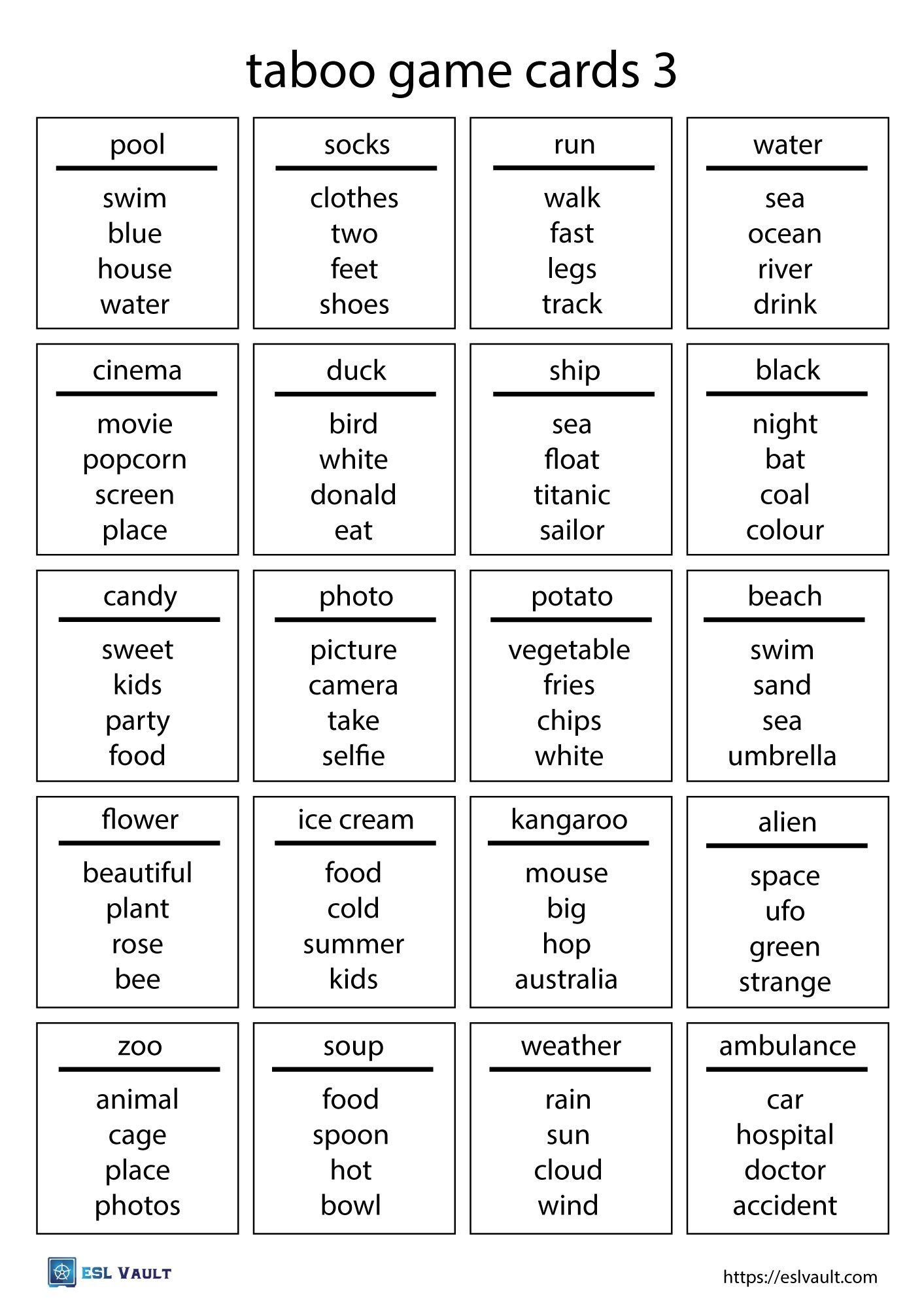 Free Taboo Game Cards