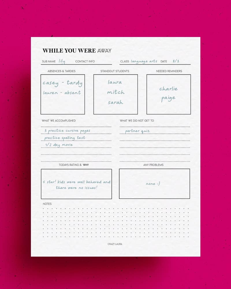 Free Teacher Printables Trackers Mini PDF Pack Crazy Laura