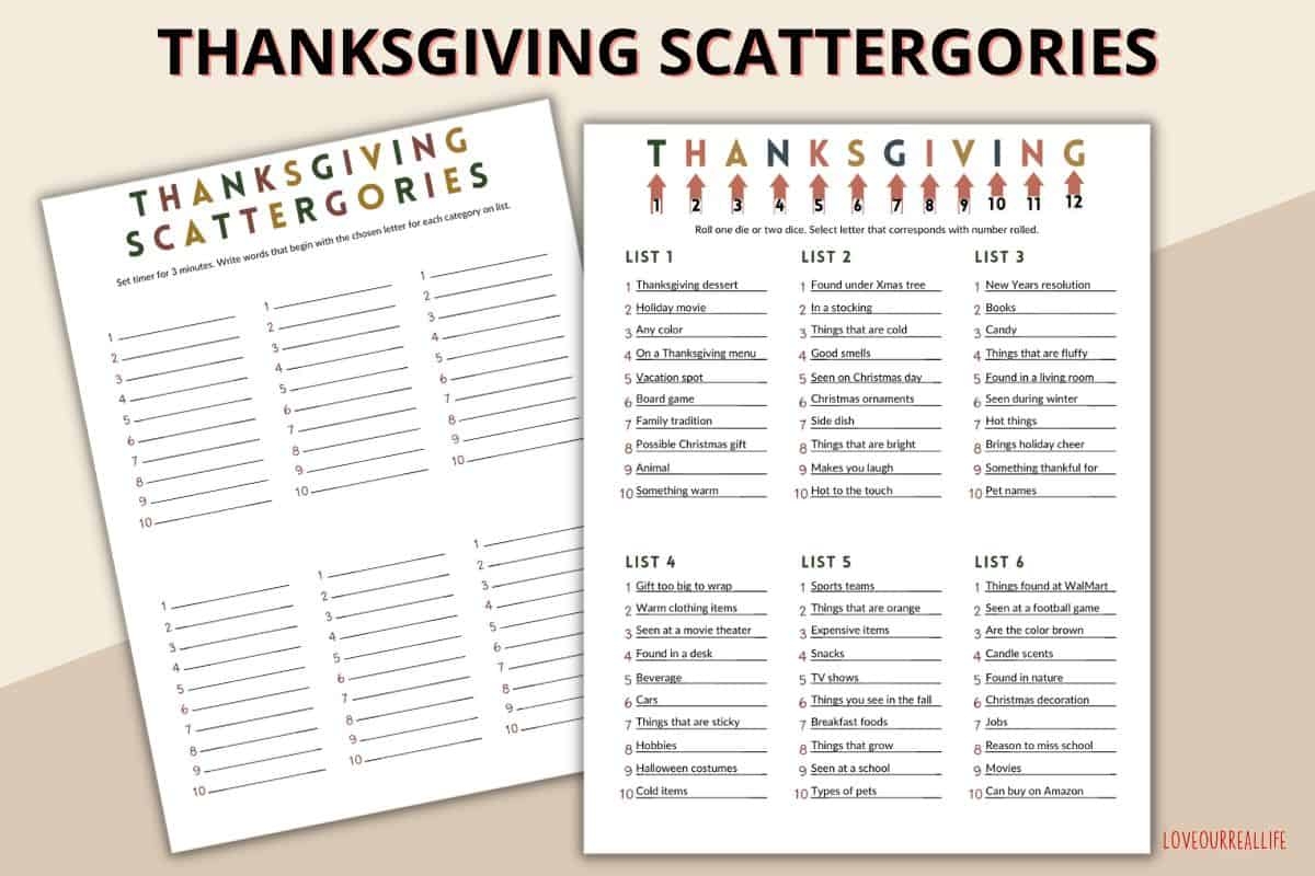 FREE Thanksgiving Scattergories Game Printable For Family Fun Love Our Real Life
