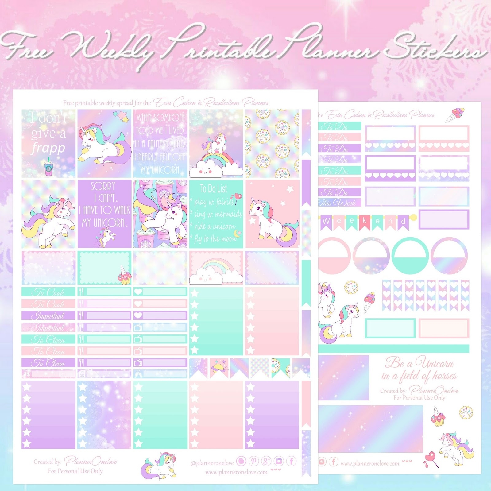 Free Unicorn Printable Spread For The Erin Condren Recollections Planner Planner Onelove
