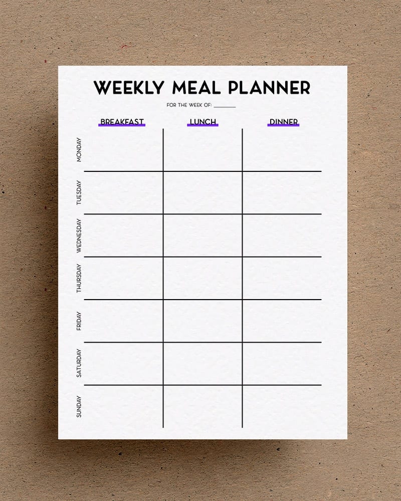 Free Weekly Meal Planner Printable For