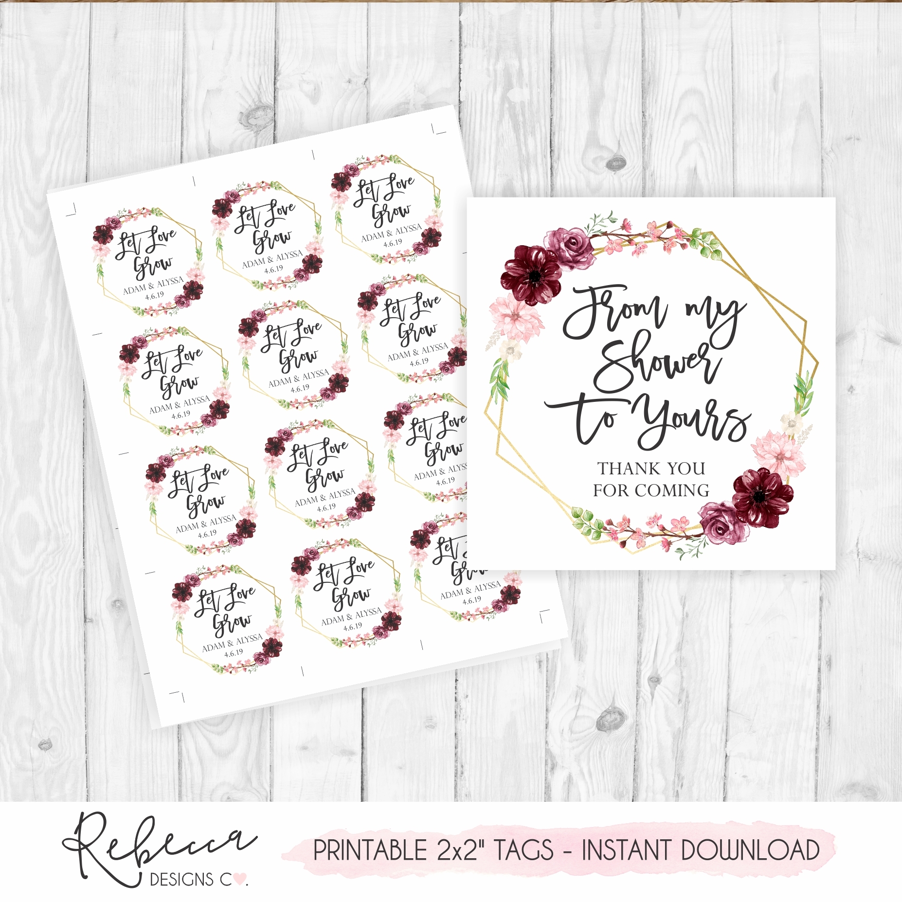 From My Shower To Yours Marsala Printable Tags Instant Download Rebecca Designs Co 