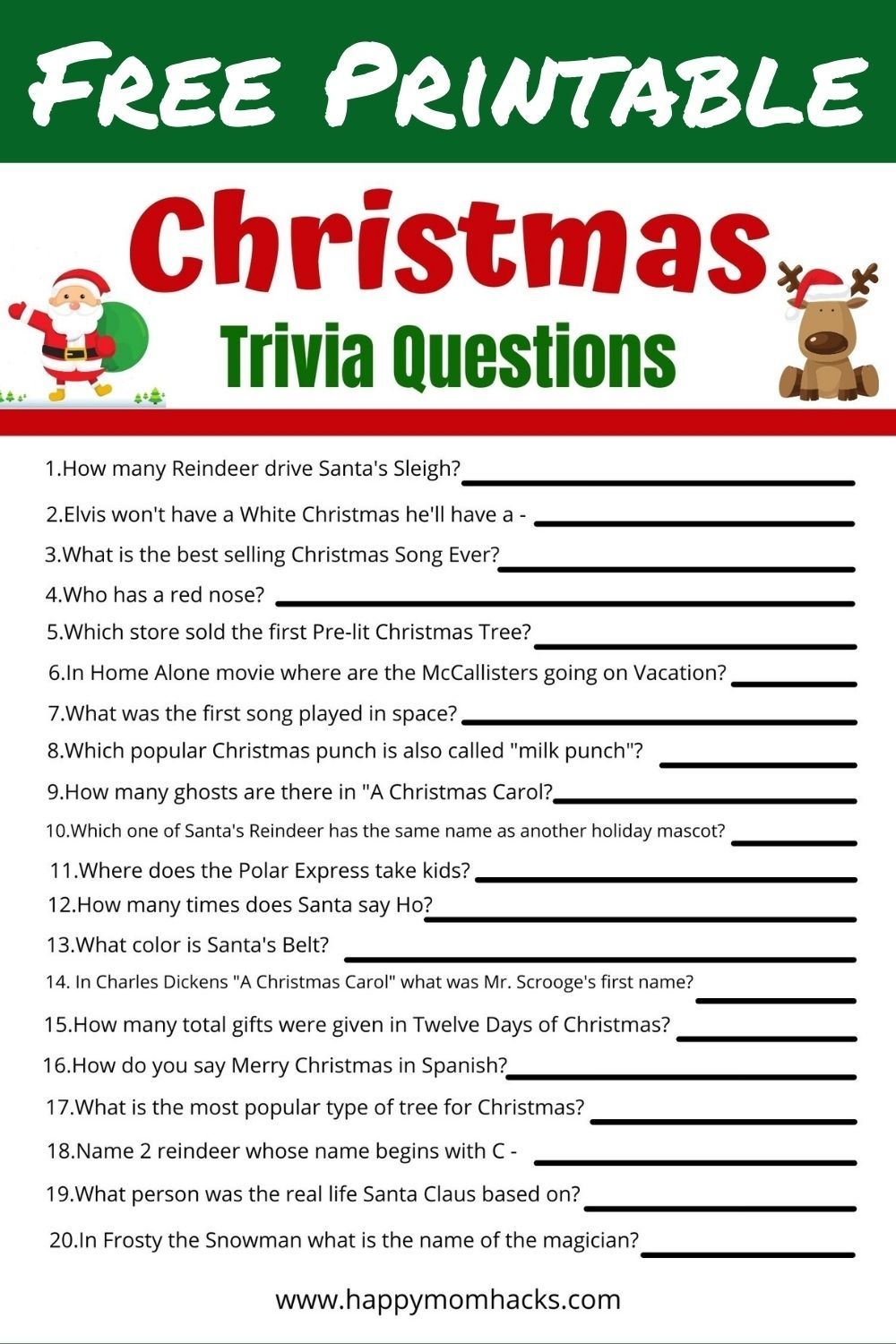 Fun Family Christmas Quiz Questions Answers Free Printable Happy Mom Hacks
