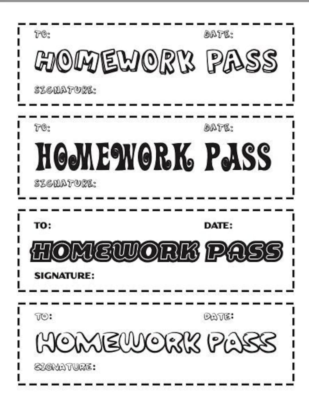 Fun Homework Passes Etsy