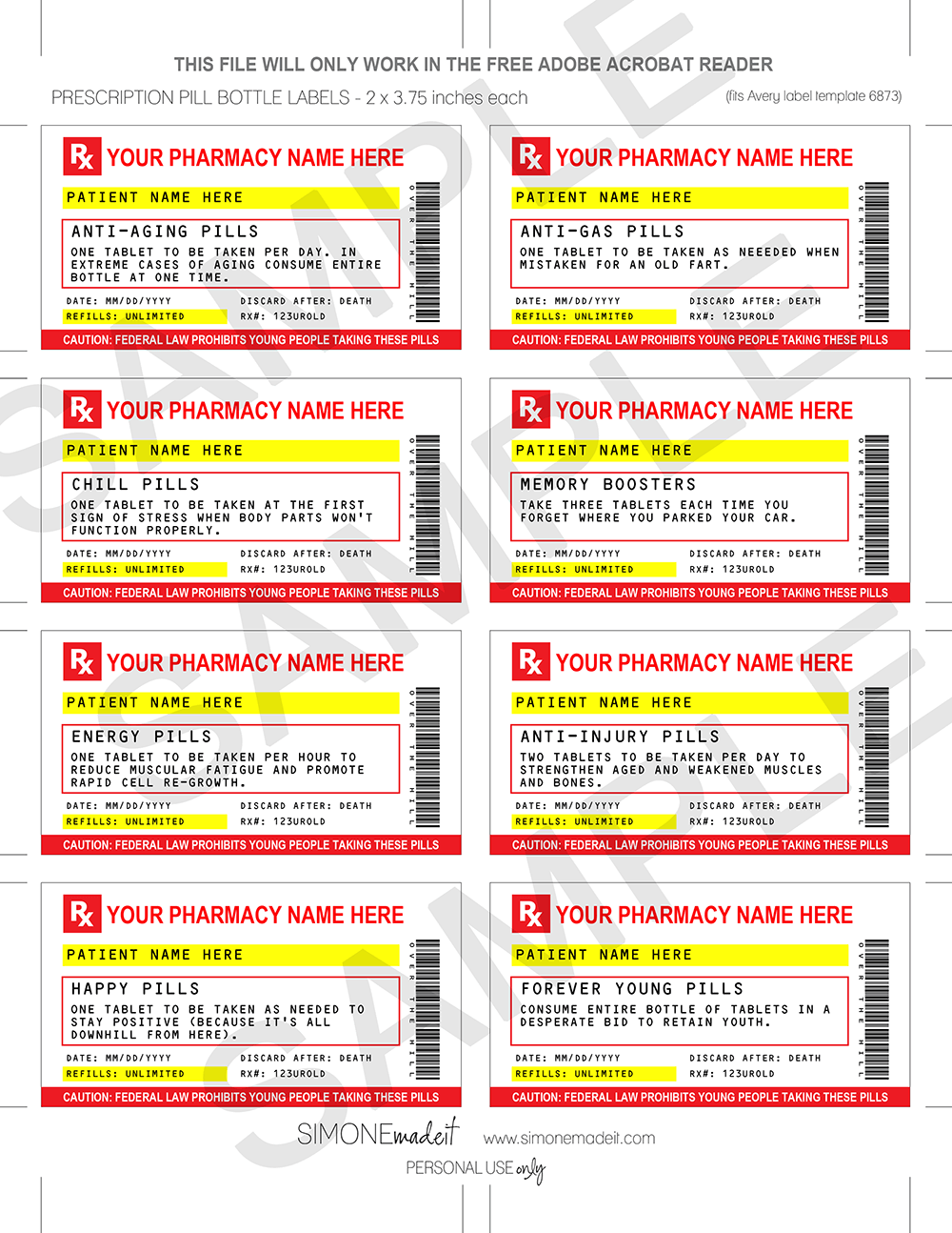 Funny Old Age Prescription Labels Template Printable Gag Birthday Gift