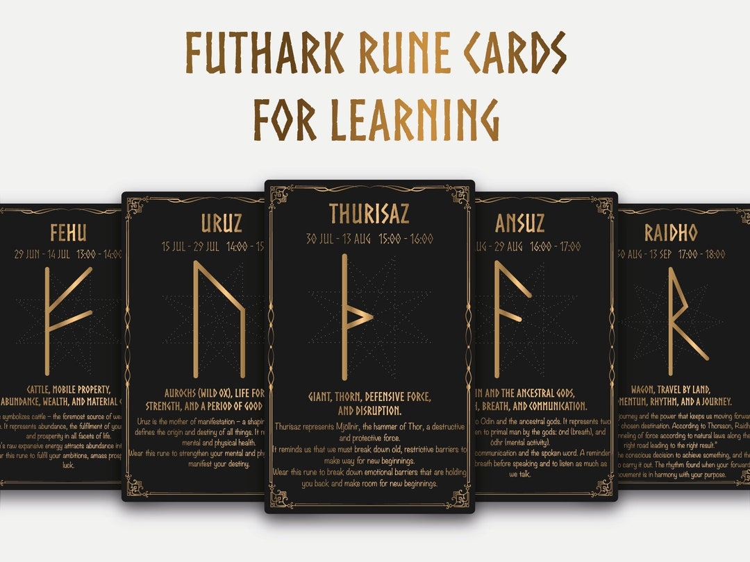 Futhark Rune Cards For Learning For Beginners Gold And Black Luxury Design Ai Eps Svg Pdf Png Etsy