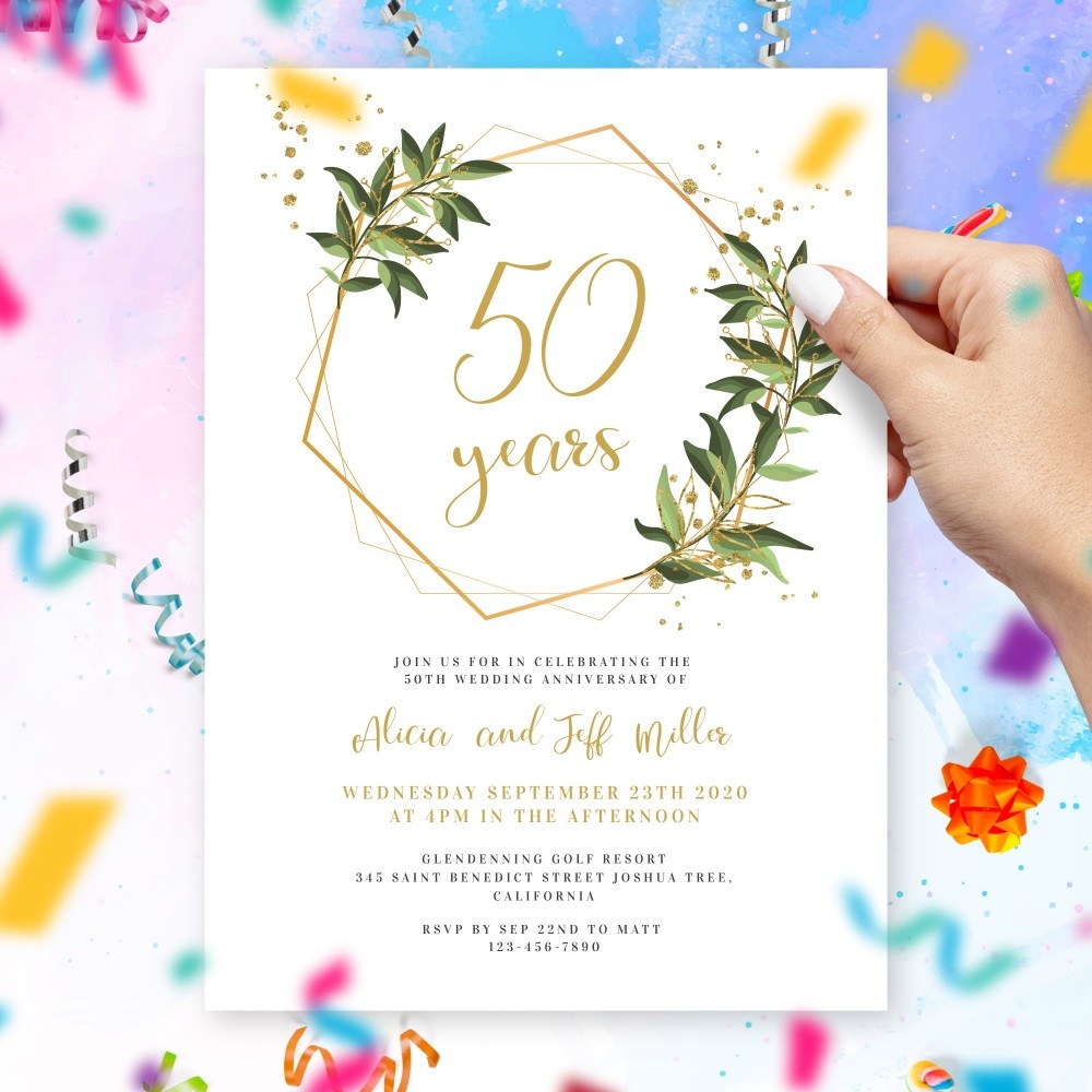 Geometric amp Floral Anniversary Invitation Template Online Maker Worksheets Library