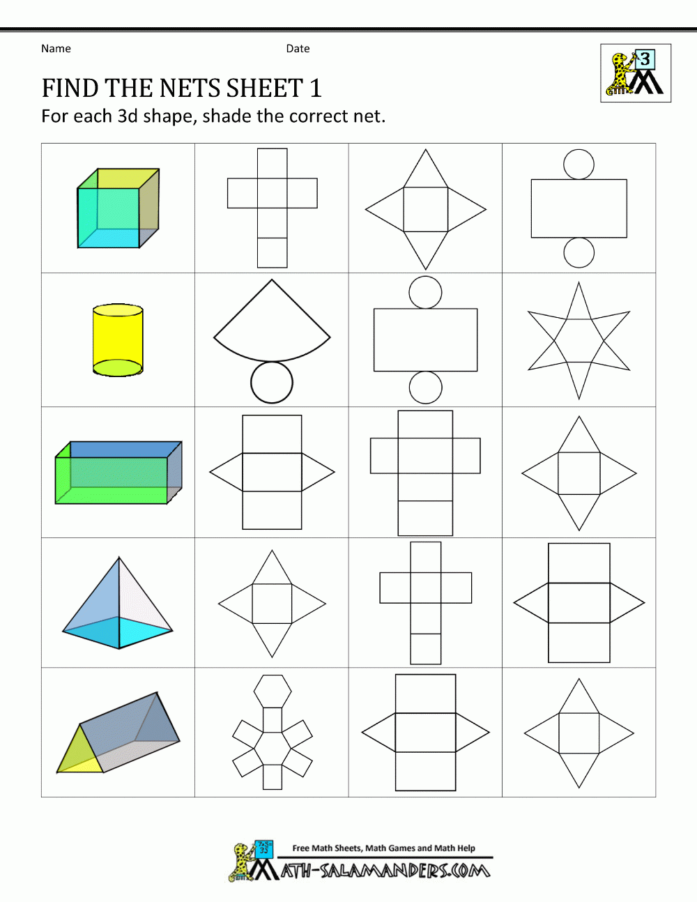 Free Printable 3d Shape Nets