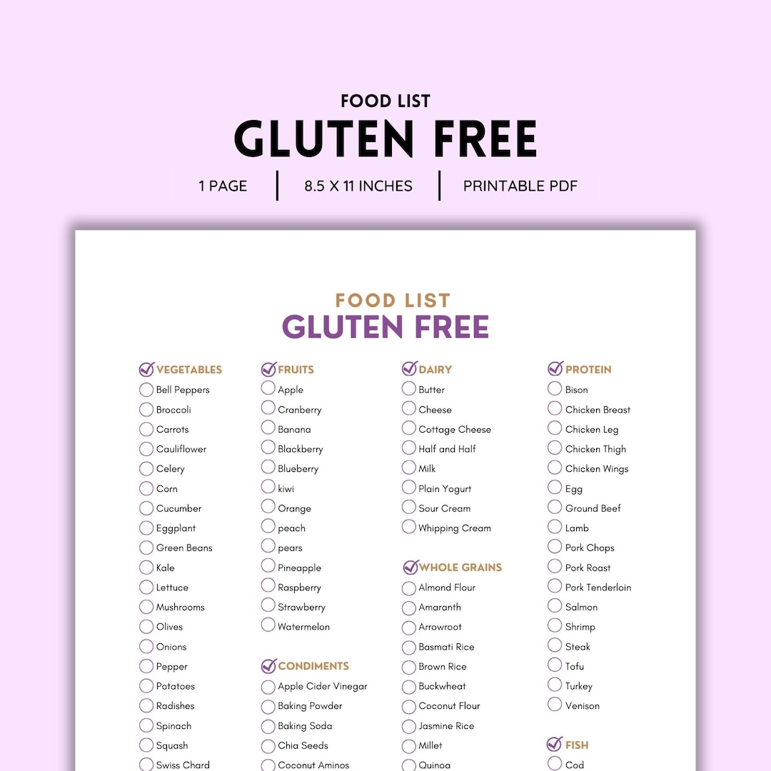 Gluten Free Food List Gluten Free Products Gluten Allergy Gluten Intolerance Food Allergy Gluten Sensitivity Shopping List PDF File Etsy